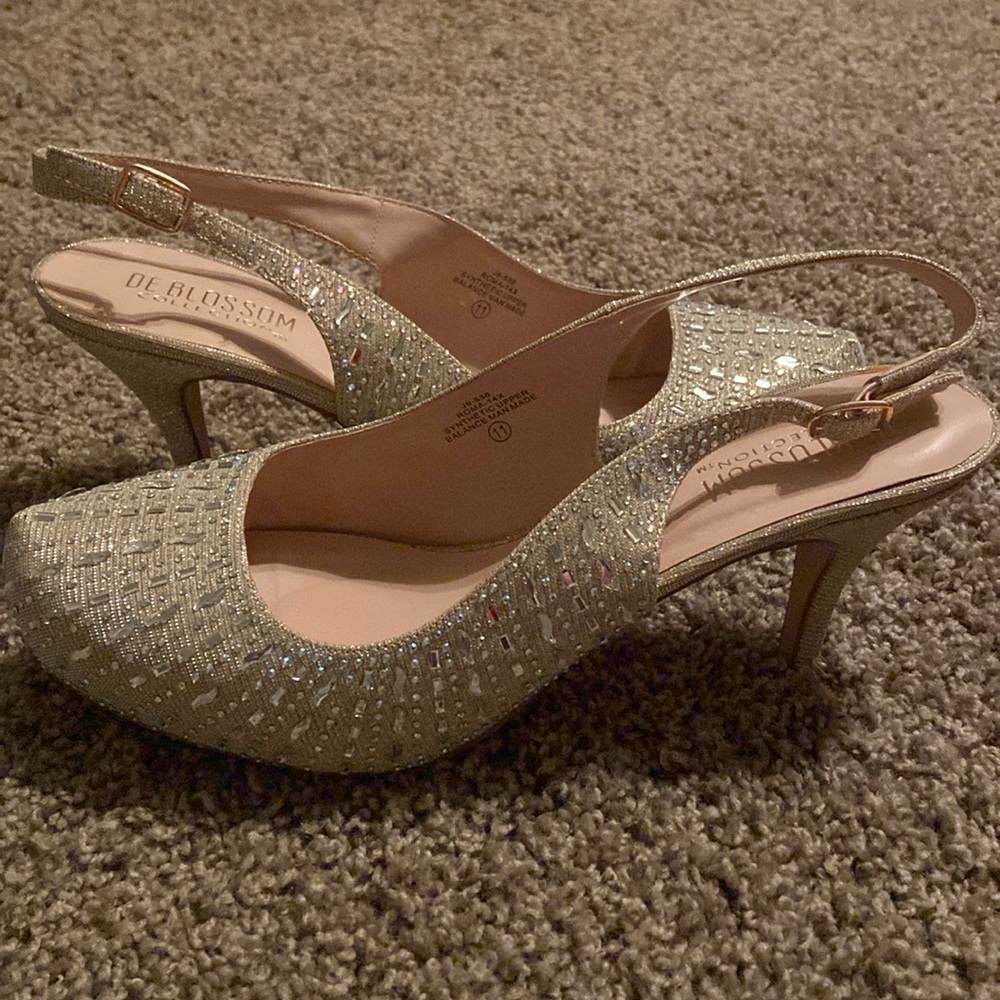 DeBlossom Collection Roma-14X Rhinestone Heels, Nude Shimmer, Size 11